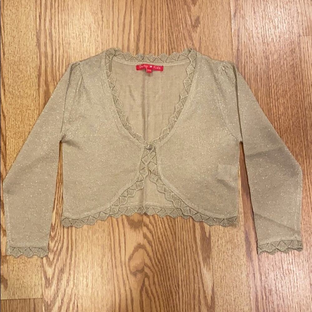 Derhy Kids Gold Sparkly Lace trim Knit Shrug Cardigan Crop Holiday (Youth 8/10)
